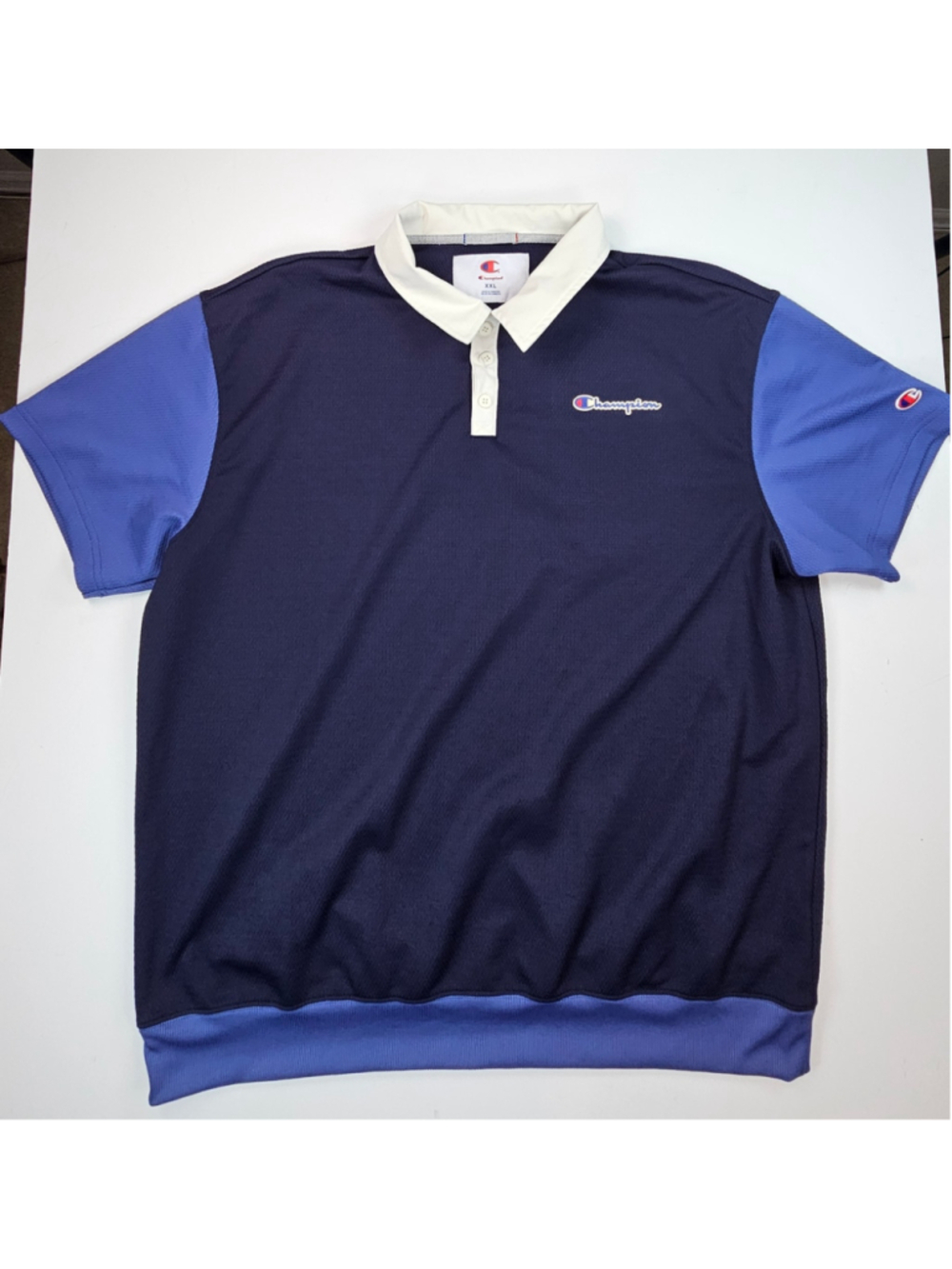 Champion Colorblock Polo Shirt Men XXL Navy Blue Mesh Embroidered Logo